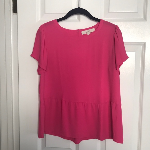 LOFT Spring Pink Peplum Short Sleeve Top - Picture 3 of 9